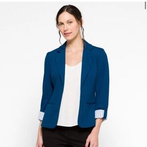 41 HAWTHORN women’s plus size Natalie Knit Blazer blue with striped roll cuff